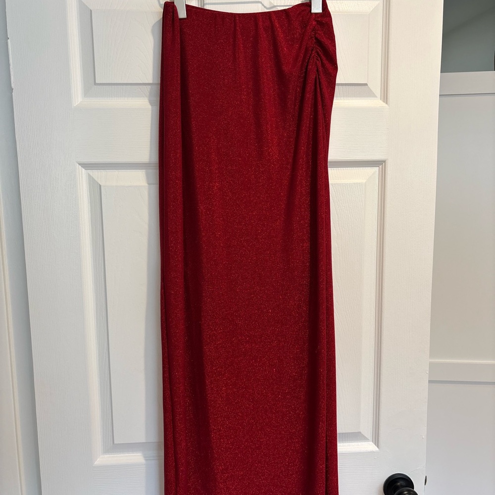 Crescent Vibrant Red Shimmer Pencil Skirt- Size S